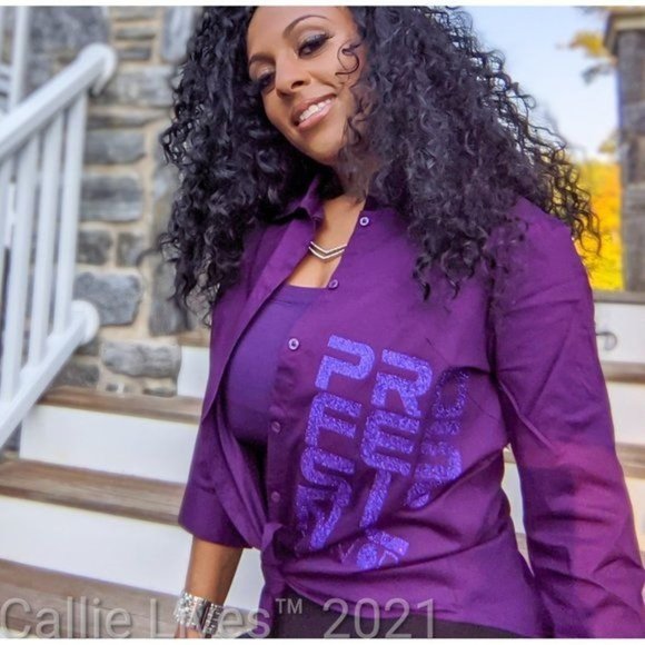 Elaine Professional Survivor: Purple Glitter Button Up Work Shirt purple black - Picture 9 of 16